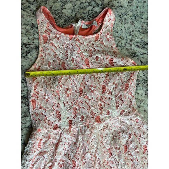 Pinky Sleeveless Womens Mini Dress Small Ivory Lace Overlay Coral Lining - Picture 4 of 7
